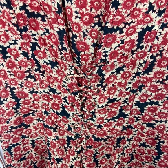 NWT Free People Lace Up Mini Dress Black Red Floral Size Small‎ Revolve Bohemian - Picture 10 of 13